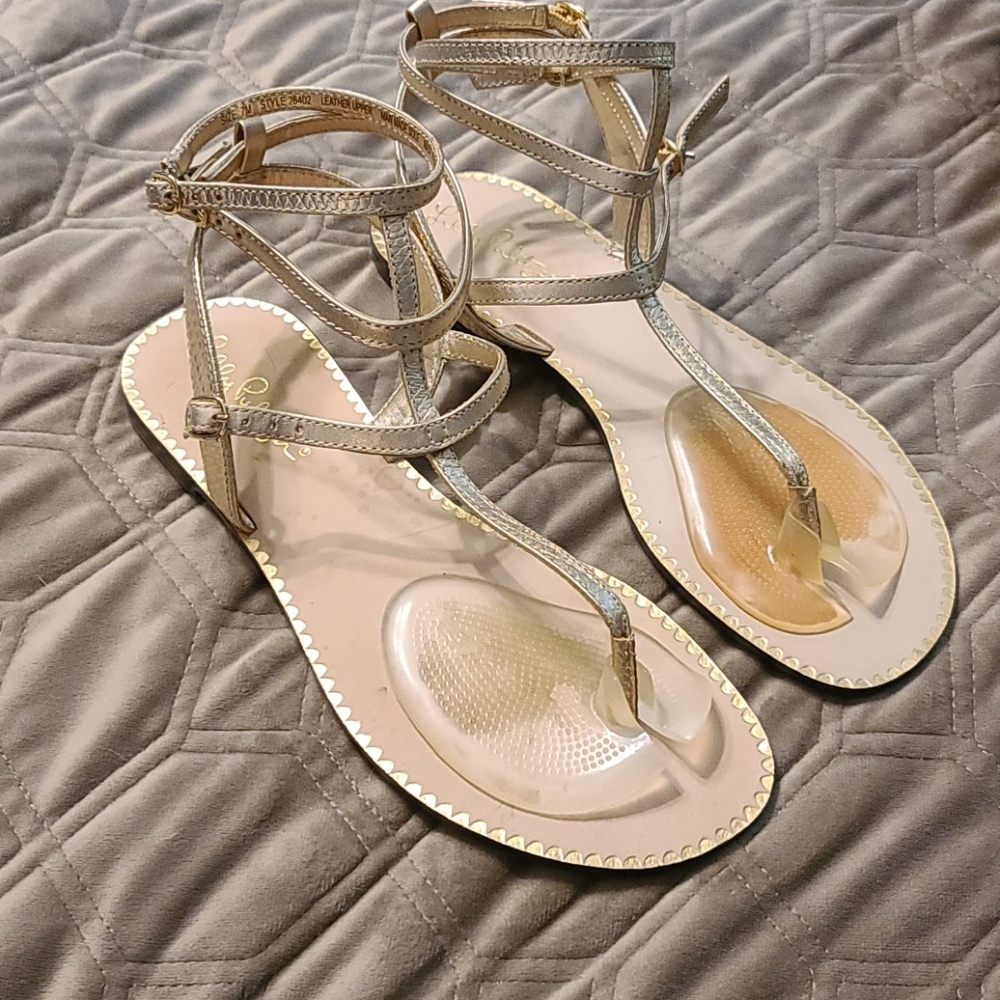 Lilly Pulitzer flat gold sandals